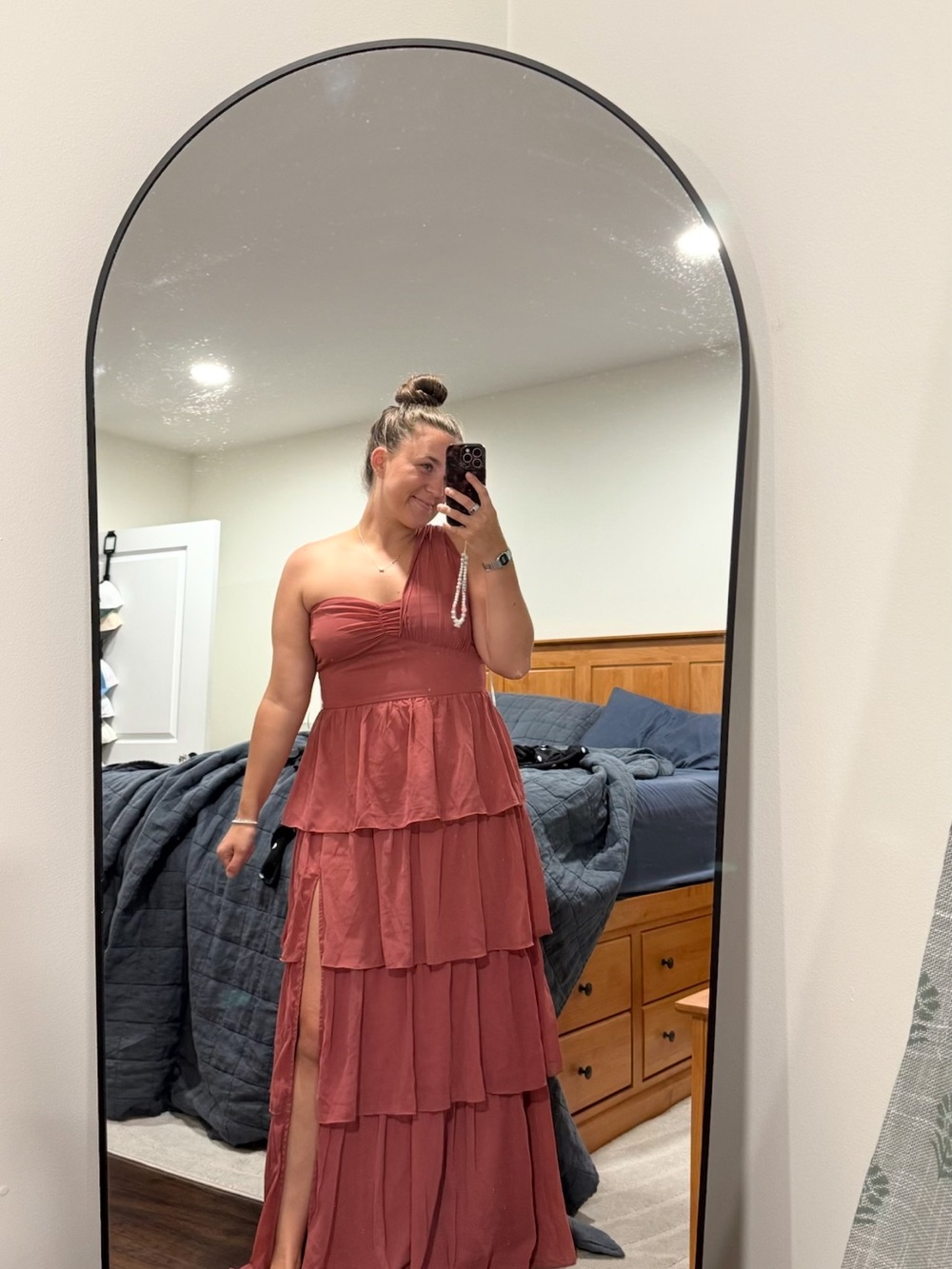 Lulu's One-Shoulder Tiered Maxi Dress in Rose